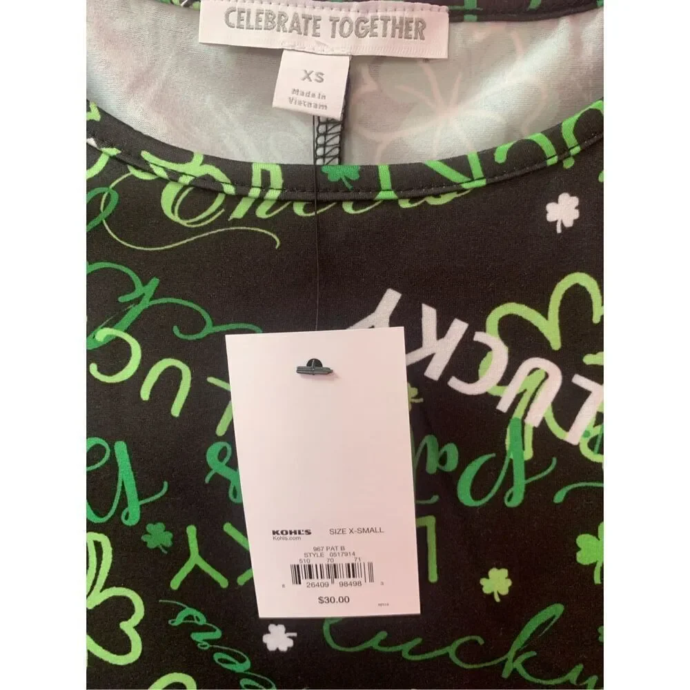 Celebrate Together Women's Black Lucky St. Patrick's Day Shift Dress Size XS NWT